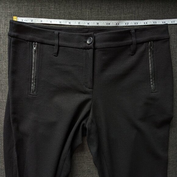 Eileen Fisher Black Leather Trimmed Stretch Ponte Pants - Picture 8 of 10